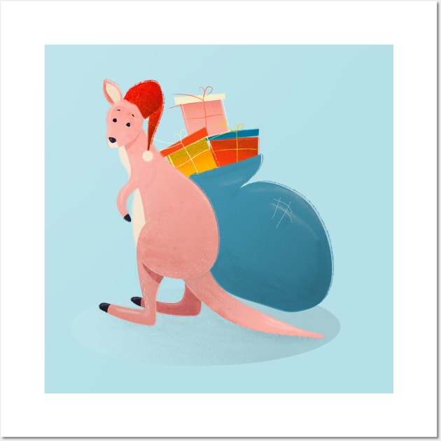 Santa Pink Kangaroo Wall Art by showmemars